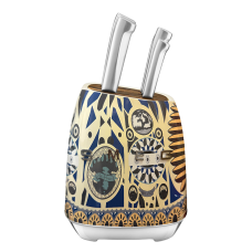 Набір ножів SMEG Dolce&Gabbana, 6 ножів із підставкою, кремовий із синьо-чорним орнаментом