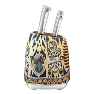 Набір ножів SMEG Dolce&Gabbana, 6 ножів із підставкою, кремовий із синьо-чорним орнаментом