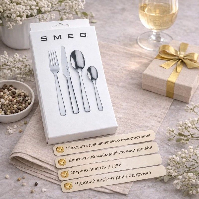 Комплект столових приладів SMEG Dinner Cutlery, 4 предмети, на 1 особу