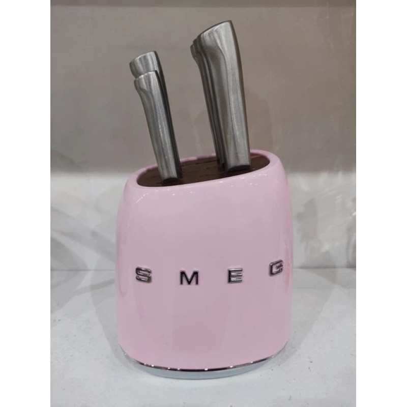 Набір кухонних ножів із підставкою SMEG, рожевий, 7 предметів