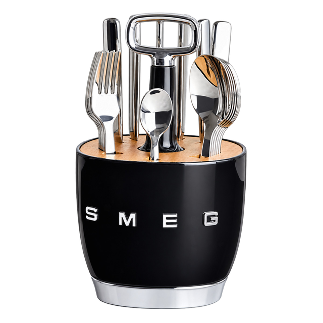 SMEG Cutlery Caddy з 24 приборами на 6 осіб, чорний