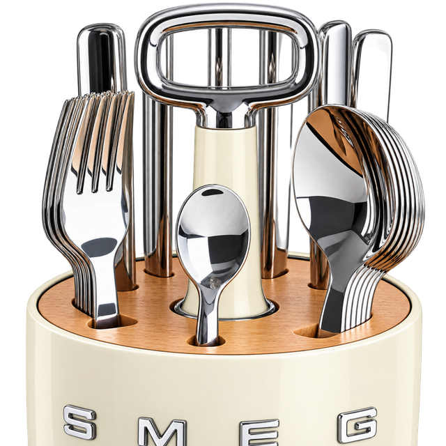 SMEG Cutlery Caddy з 24 приборами на 6 осіб, кремовий