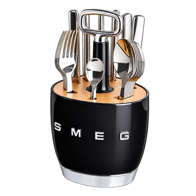 SMEG Cutlery Caddy з 24 приборами на 6 осіб, чорний