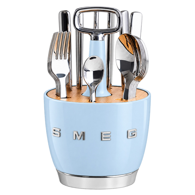 SMEG Cutlery Caddy з 24 приборами на 6 осіб, блакитний