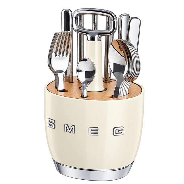 SMEG Cutlery Caddy з 24 приборами на 6 осіб, кремовий