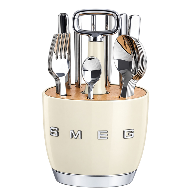 SMEG Cutlery Caddy з 24 приборами на 6 осіб, кремовий