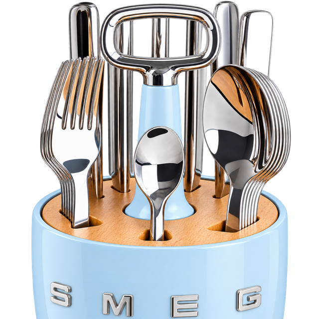SMEG Cutlery Caddy з 24 приборами на 6 осіб, блакитний
