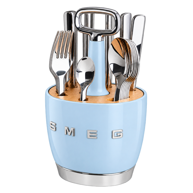 SMEG Cutlery Caddy з 24 приборами на 6 осіб, блакитний