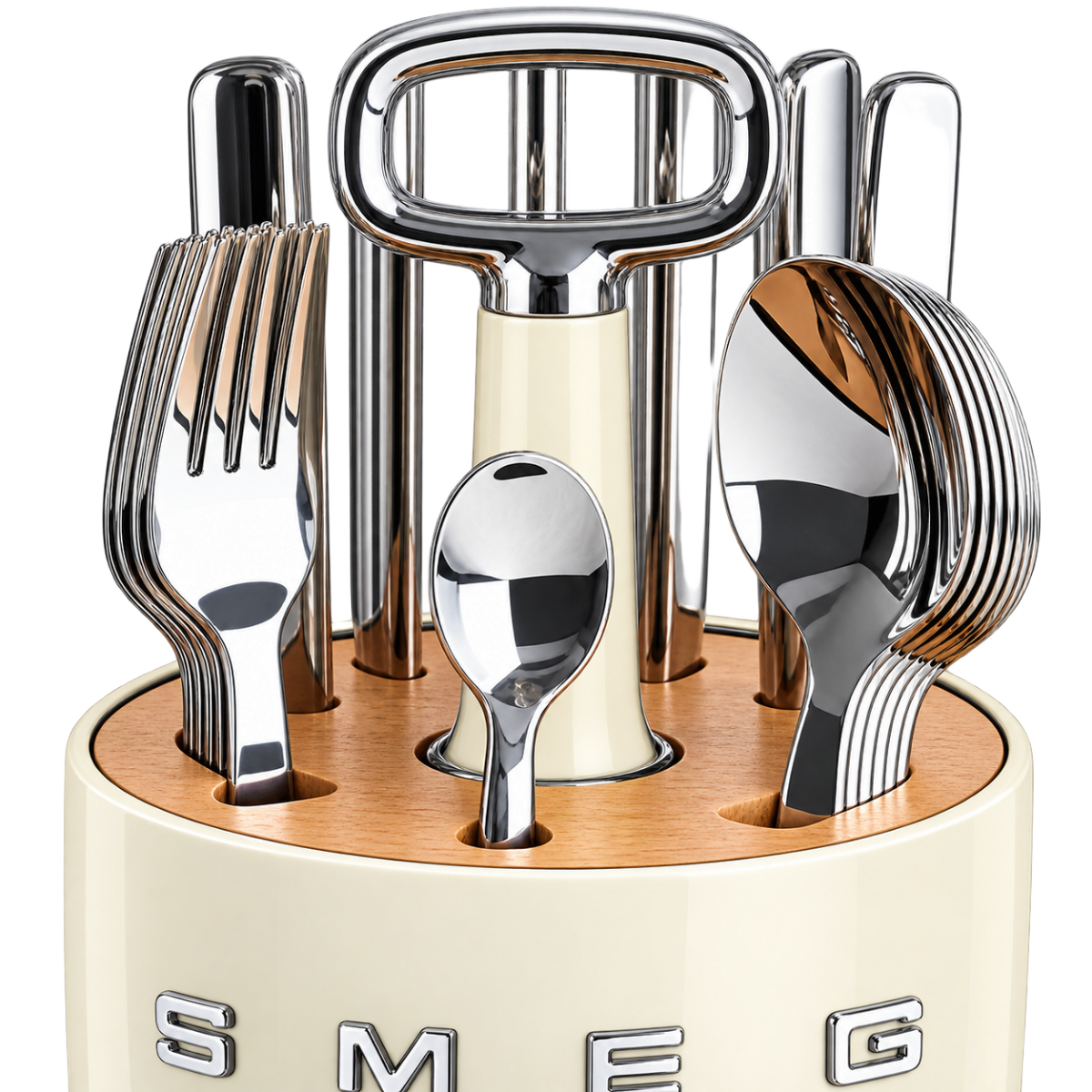 SMEG Cutlery Caddy з 24 приборами на 6 осіб, кремовий