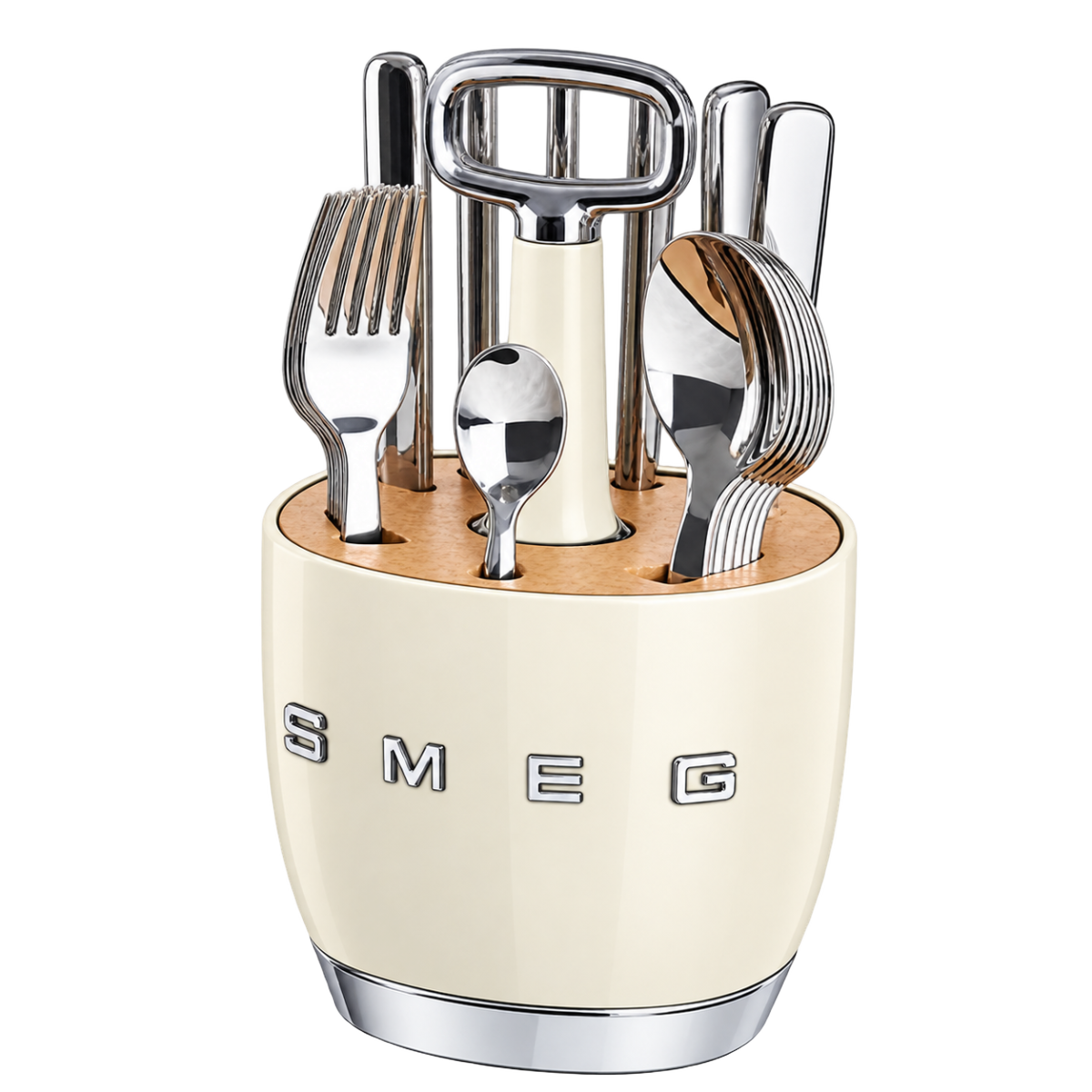 SMEG Cutlery Caddy з 24 приборами на 6 осіб, кремовий