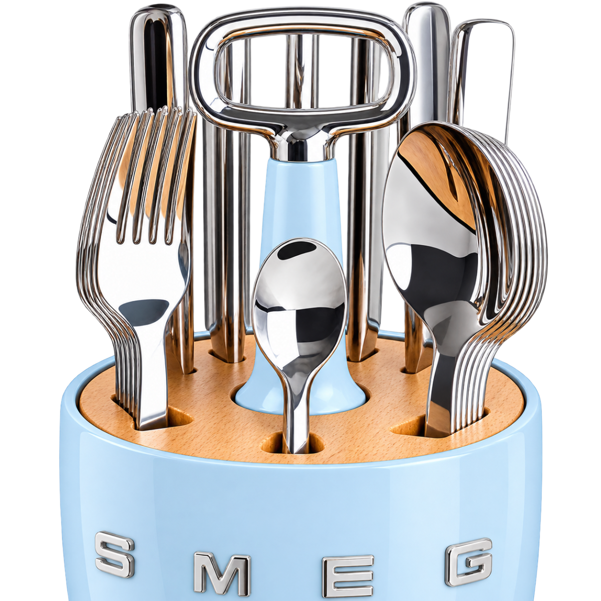 SMEG Cutlery Caddy з 24 приборами на 6 осіб, блакитний