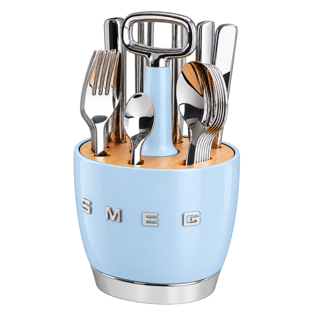 SMEG Cutlery Caddy з 24 приборами на 6 осіб, блакитний